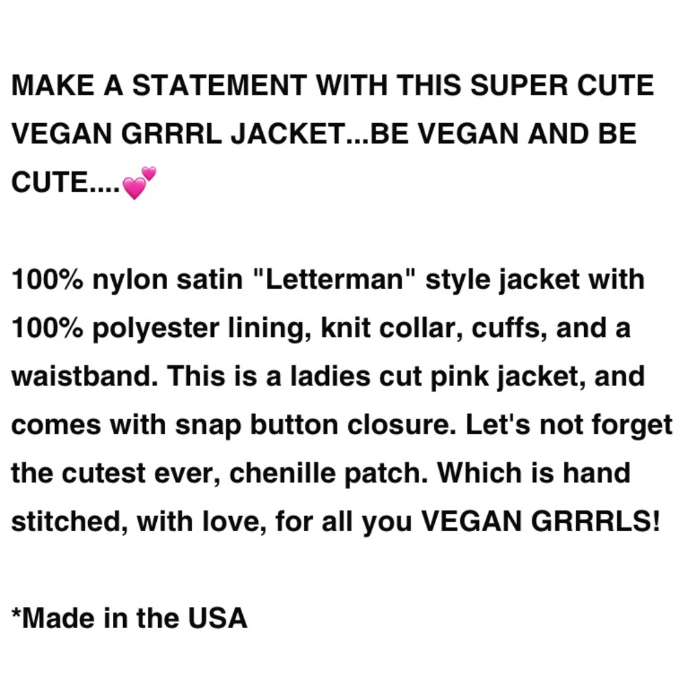 🌸COMING SOON🌸 VEGAN GRRRL PINK LETTERMAN JACKET - Picture 4 of 5